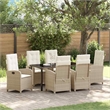 vidaXL 7 Piece Poly Rattan Garden Dining Set with Cushions in Beige