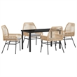 vidaXL 5 Piece Poly Rattan Garden Dining Set with Cushions in Black