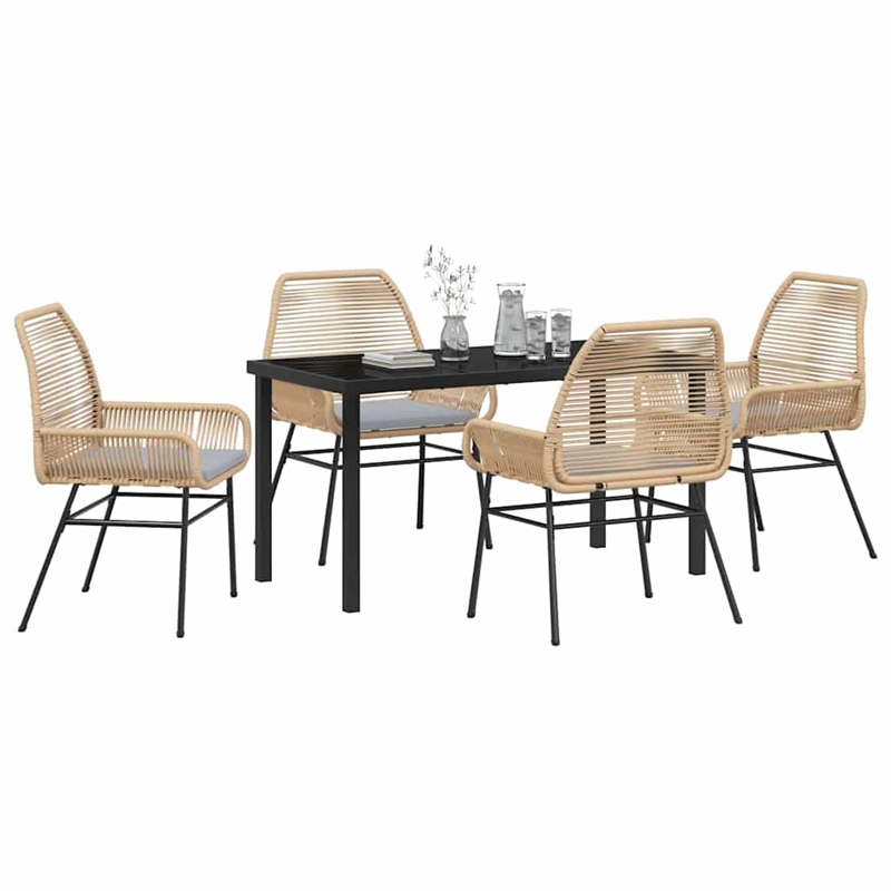vidaXL 5 Piece Poly Rattan Garden Dining Set with Cushions in Black