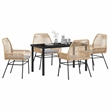 vidaXL 5 Piece Poly Rattan Garden Dining Set with Cushions in Black