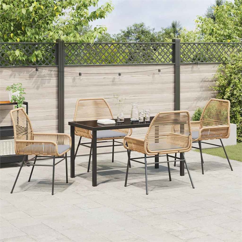 vidaXL 5 Piece Poly Rattan Garden Dining Set with Cushions in Black