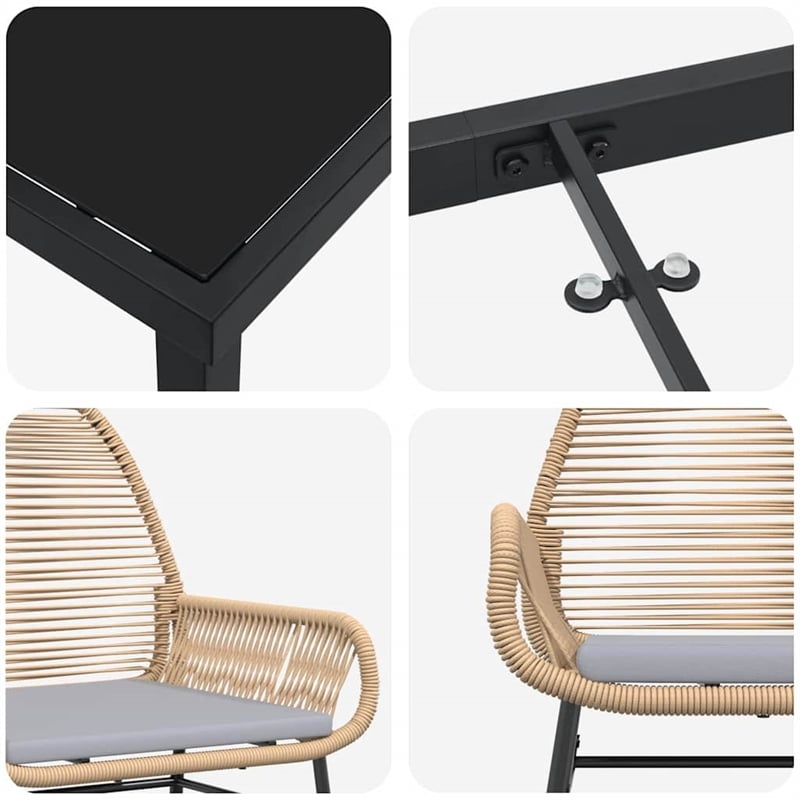 vidaXL 5 Piece Poly Rattan Garden Dining Set with Cushions in Black