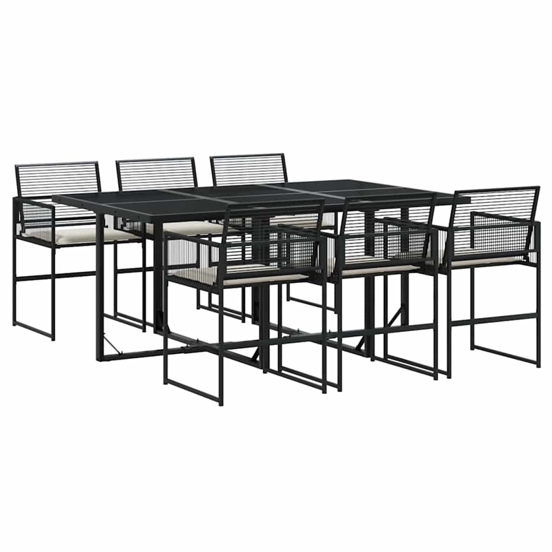 vidaXL 7 Piece Poly Rattan Garden Dining Set in Black/Cream White