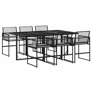 vidaXL 7 Piece Poly Rattan Garden Dining Set in Black/Cream White