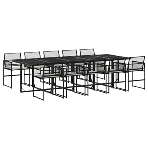 vidaXL 11 Piece Rattan Garden Dining Set in Black/Cream White