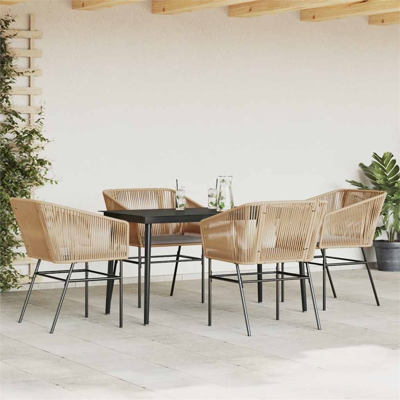 vidaXL 5 Piece Garden Dining Set with Cushions in Black