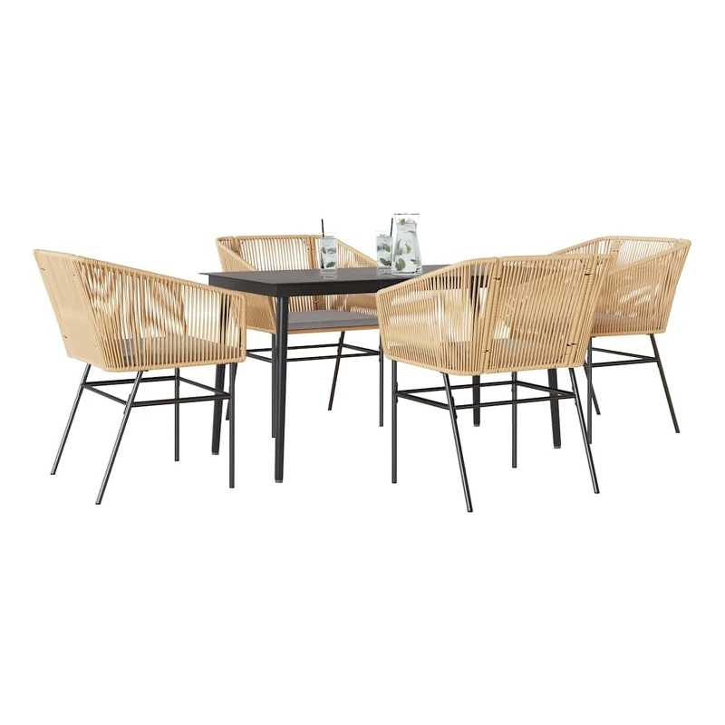 vidaXL 5 Piece Garden Dining Set with Cushions in Black