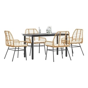 vidaXL 5 Piece Rattan Garden Dining Set in Black/Cream White