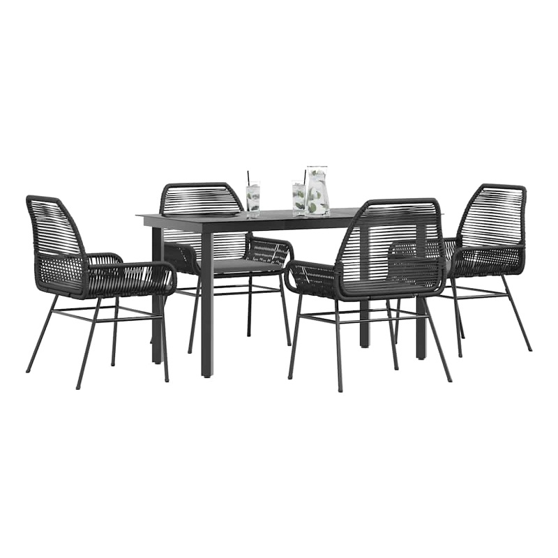 vidaXL 5 Piece Poly Rattan Garden Dining Set in Black/Dark Gray