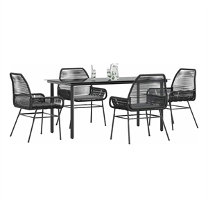 vidaXL 5 Piece Poly Rattan Garden Dining Set in Black/Dark Gray