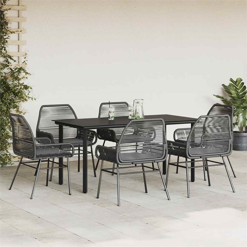 vidaXL 7 Piece Steel Garden Dining Set in Black/Dark Gray