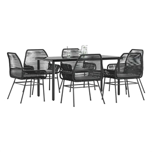 vidaXL 7 Piece Steel Garden Dining Set in Black/Dark Gray