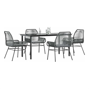 vidaXL 5 Piece Poly Rattan Garden Dining Set in Black/Dark Gray