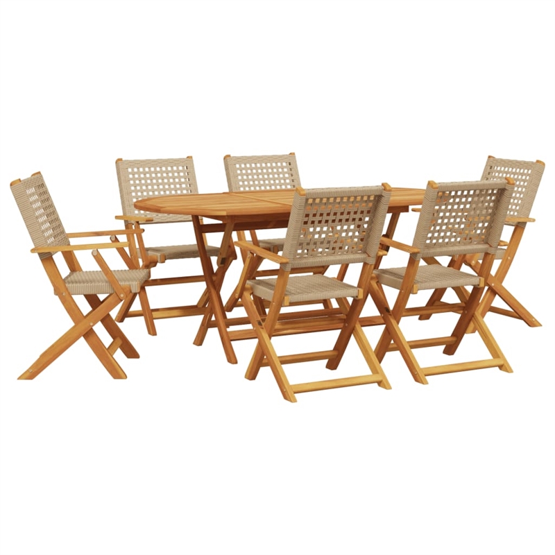 vidaXL 7 Piece Poly Rattan Garden Dining Set in Beige