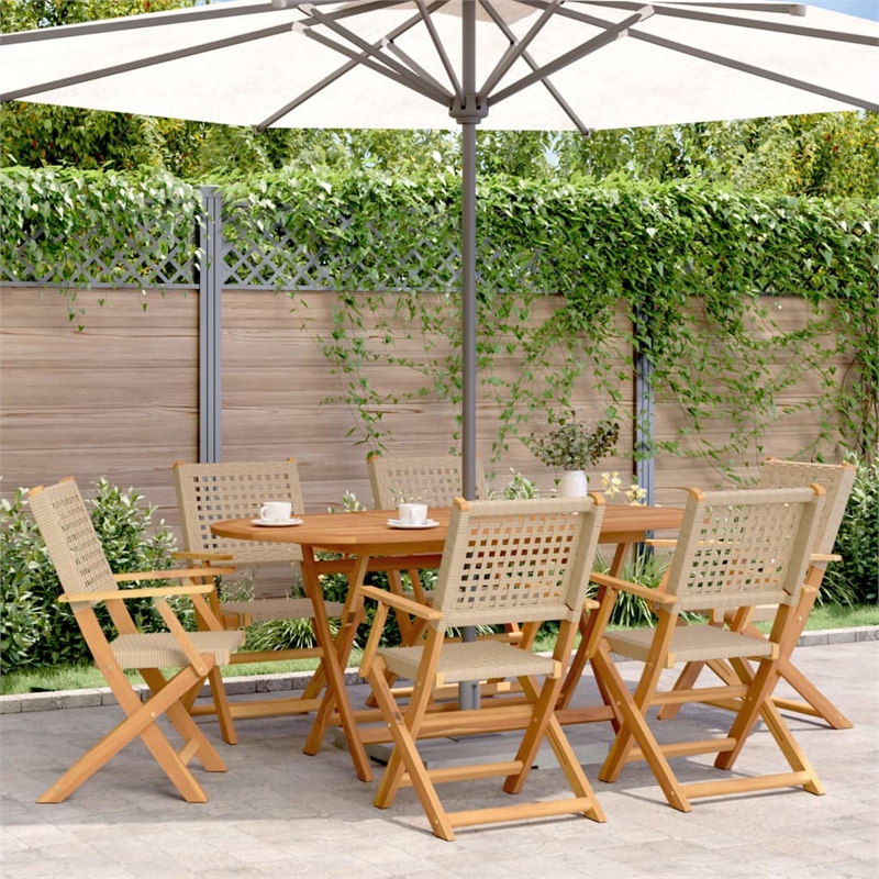 vidaXL 7 Piece Poly Rattan Garden Dining Set in Beige