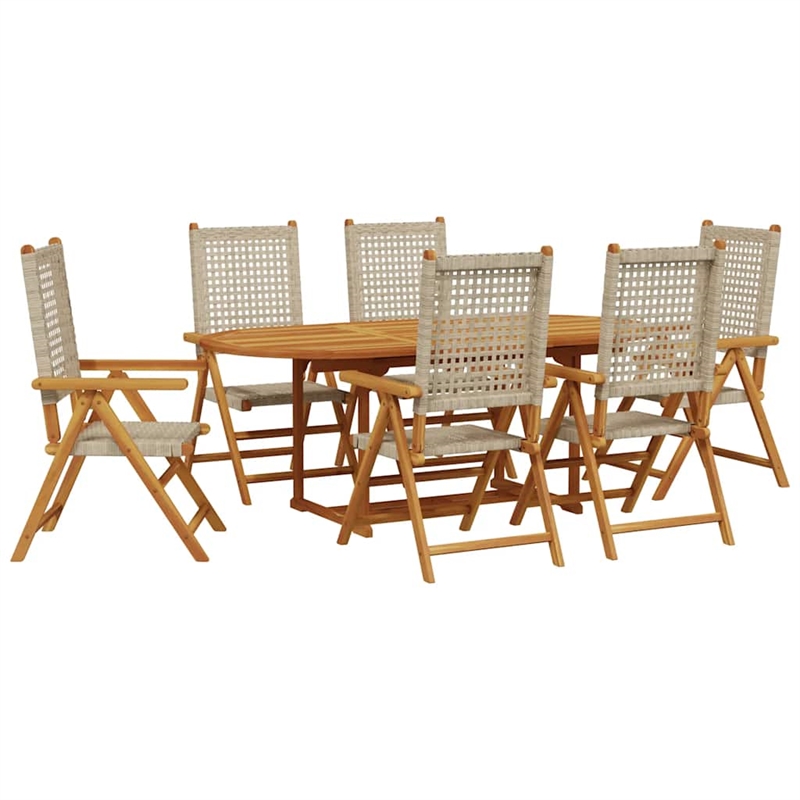 vidaXL 7 Piece Poly Rattan Garden Dining Set in Beige