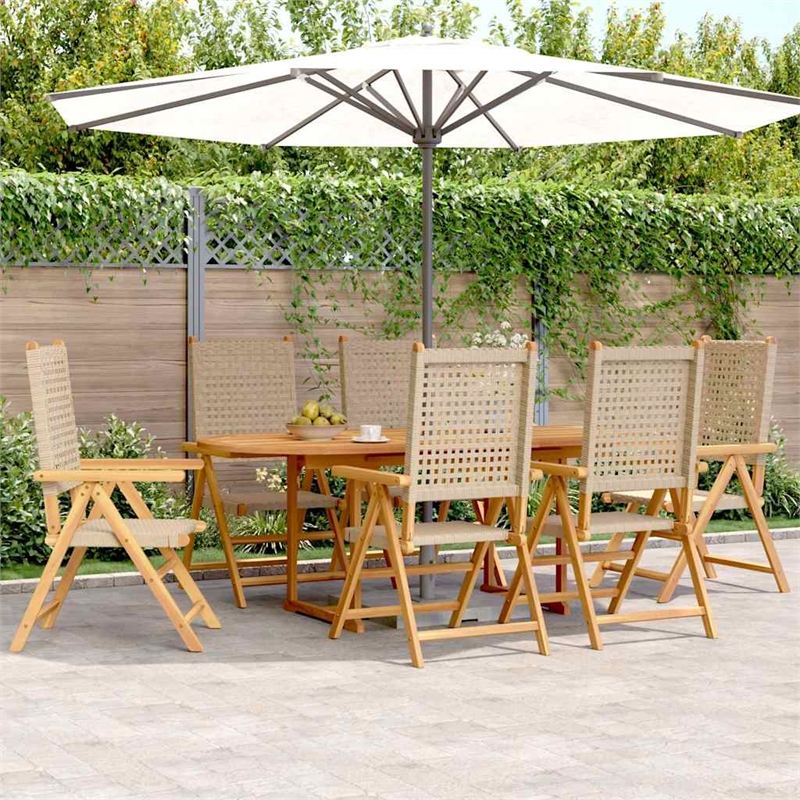 vidaXL 7 Piece Poly Rattan Garden Dining Set in Beige