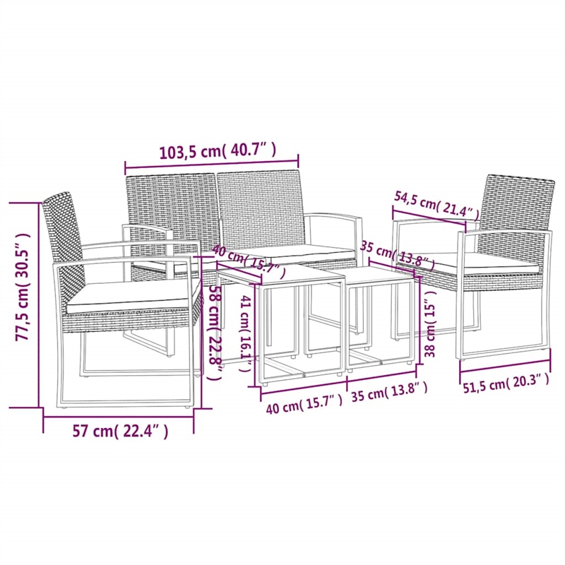 vidaXL 5 Piece Steel Garden Dining Set in Anthracite