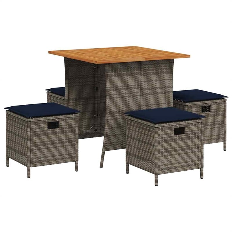 vidaXL 5 Piece Poly Rattan Garden Dining Set in Gray