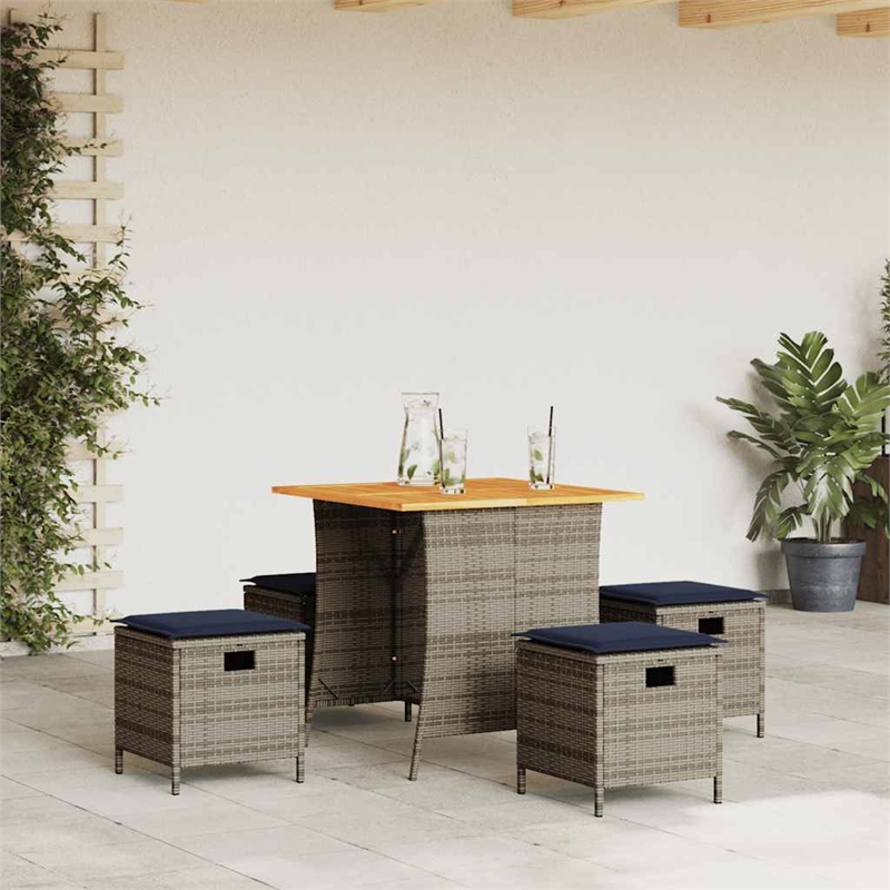 vidaXL 5 Piece Poly Rattan Garden Dining Set in Gray