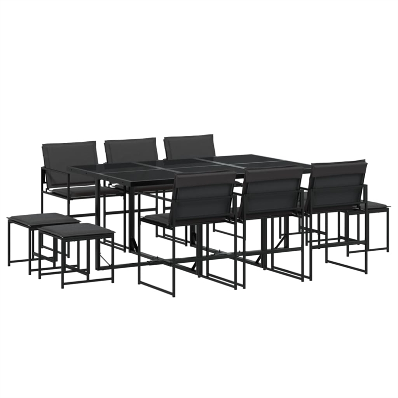 vidaXL 11 Piece Steel Garden Dining Set in Black/Dark Gray