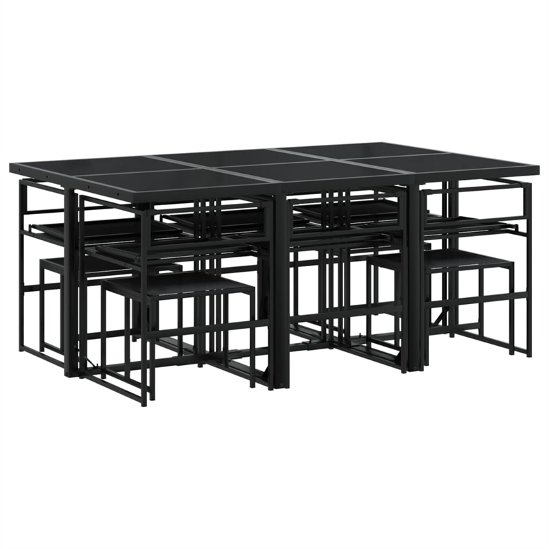 vidaXL 11 Piece Steel Garden Dining Set in Black/Dark Gray