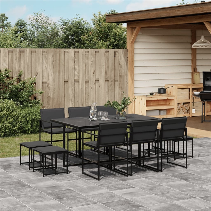 vidaXL 11 Piece Steel Garden Dining Set in Black/Dark Gray