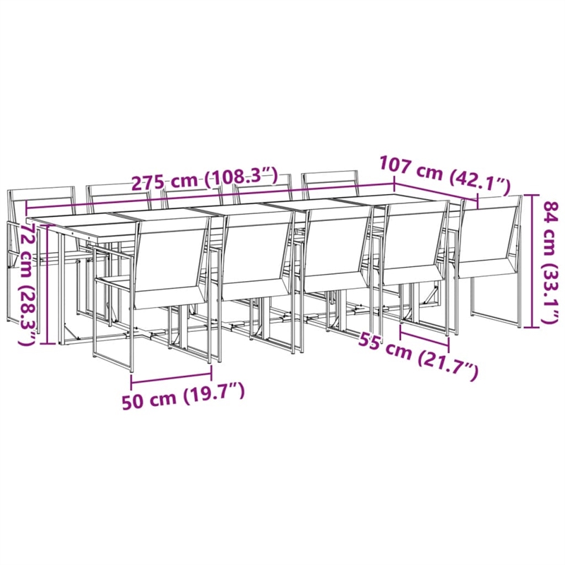 vidaXL 11 Piece Steel Garden Dining Set in Black