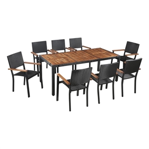 vidaXL 9 Piece Poly Rattan Garden Dining Set in Black