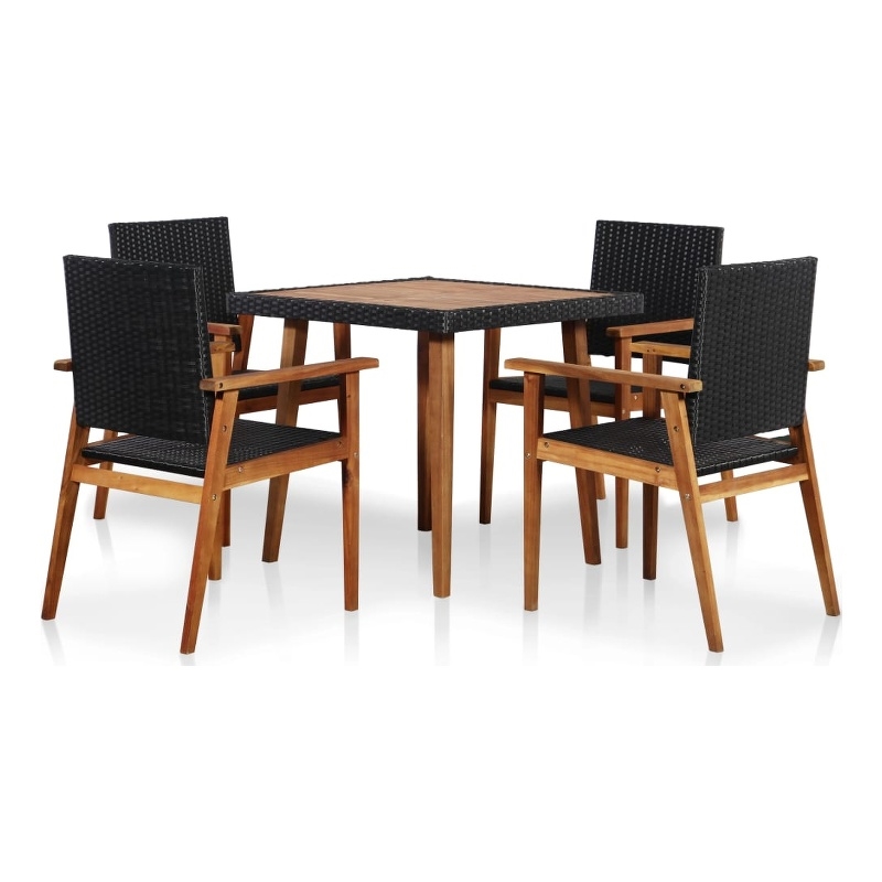 vidaXL Rattan Garden Dining Set in Black and Brown