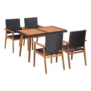 vidaXL 5 Piece Rattan Garden Dining Set in Black