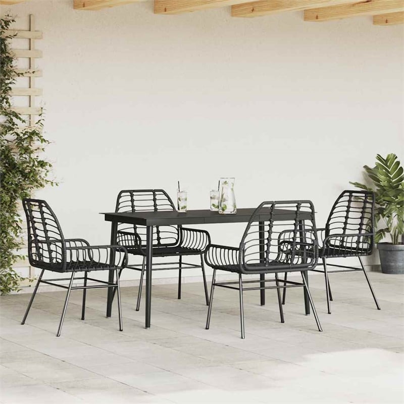 vidaXL Poly Rattan Garden Dining Set in Black