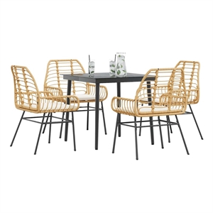 vidaXL 4 Piece Rattan Garden Dining Set with Cushions in Black