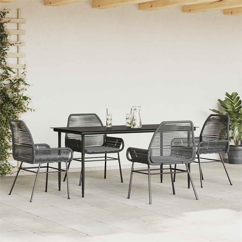 vidaXL 5 Piece Rattan Garden Dining Set in Black