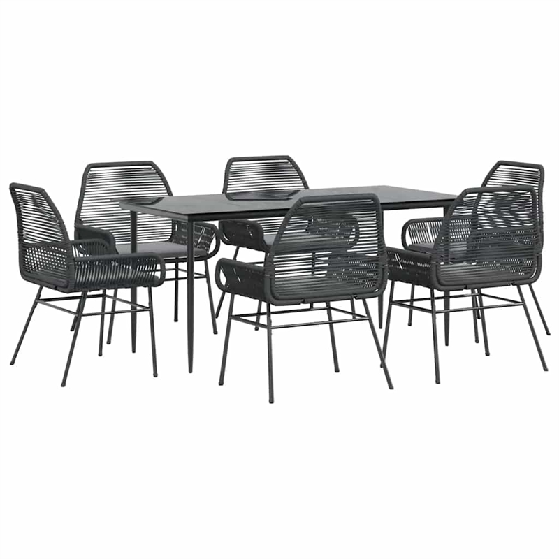 vidaXL 7 Piece Poly Rattan Garden Dining Set in Black/Dark Gray