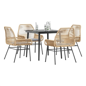 vidaXL 5 Piece Poly Rattan Garden Dining Set in Black