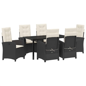 vidaXL 7 Piece Poly Rattan Garden Dining Set with Cushions in Black