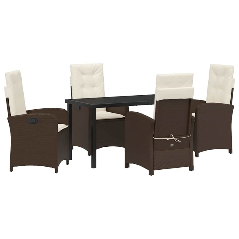 vidaXL 5 Piece Poly Rattan Garden Dining Set with Cushions in Brown
