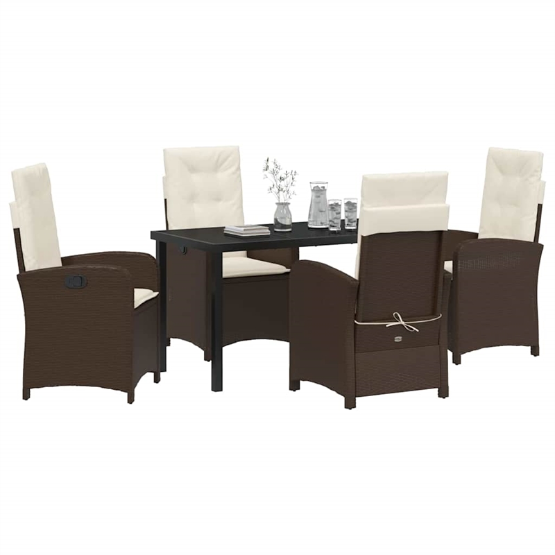 vidaXL 5 Piece Poly Rattan Garden Dining Set with Cushions in Brown