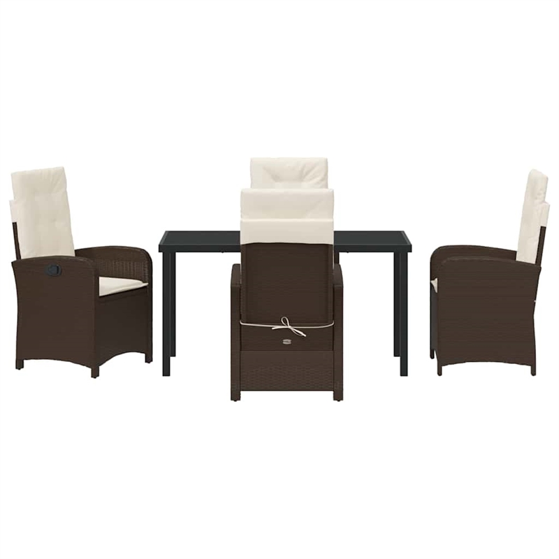 vidaXL 5 Piece Poly Rattan Garden Dining Set with Cushions in Brown