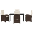 vidaXL 5 Piece Poly Rattan Garden Dining Set with Cushions in Brown