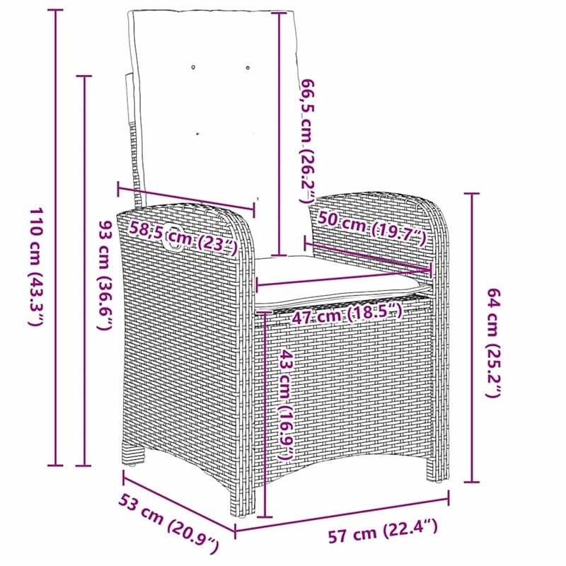 vidaXL 5 Piece Poly Rattan Garden Dining Set with Cushions in Brown