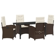 vidaXL 5 Piece Poly Rattan Garden Dining Set with Cushions in Brown