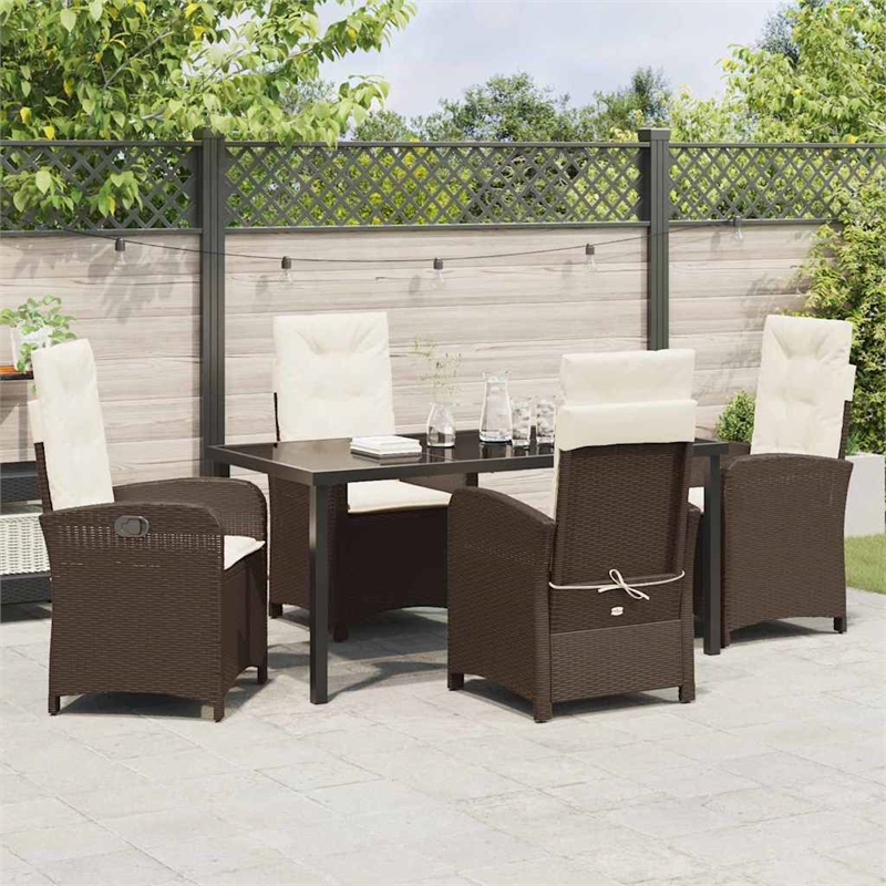 vidaXL 5 Piece Poly Rattan Garden Dining Set with Cushions in Brown