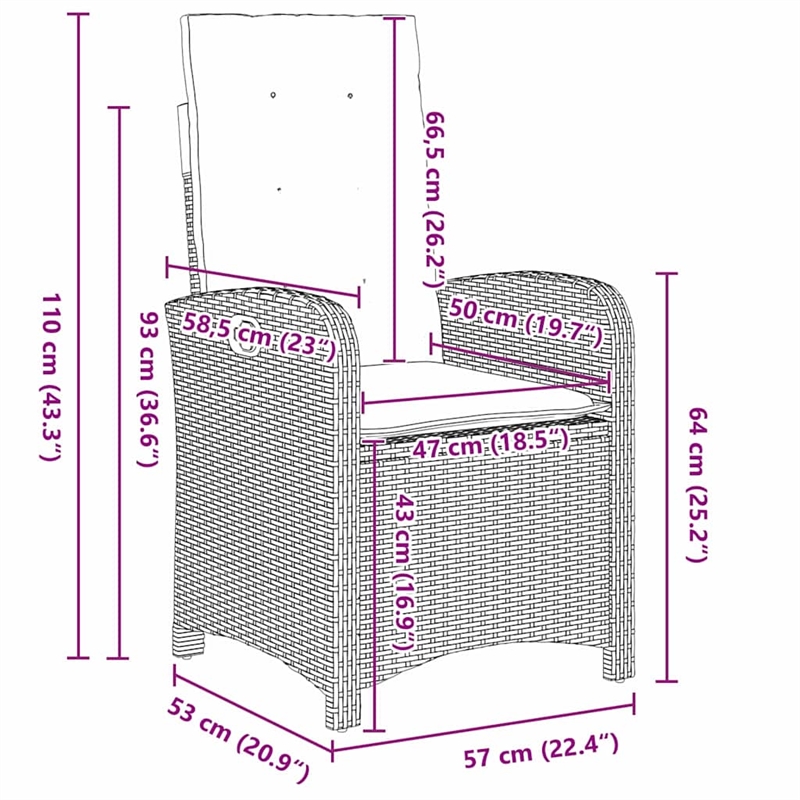 vidaXL 5 Piece Poly Rattan Garden Dining Set with Cushions in Brown