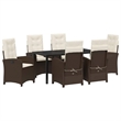 vidaXL 7 Piece Poly Rattan Garden Dining Set with Cushions in Brown
