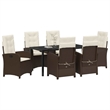 vidaXL 7 Piece Poly Rattan Garden Dining Set with Cushions in Brown