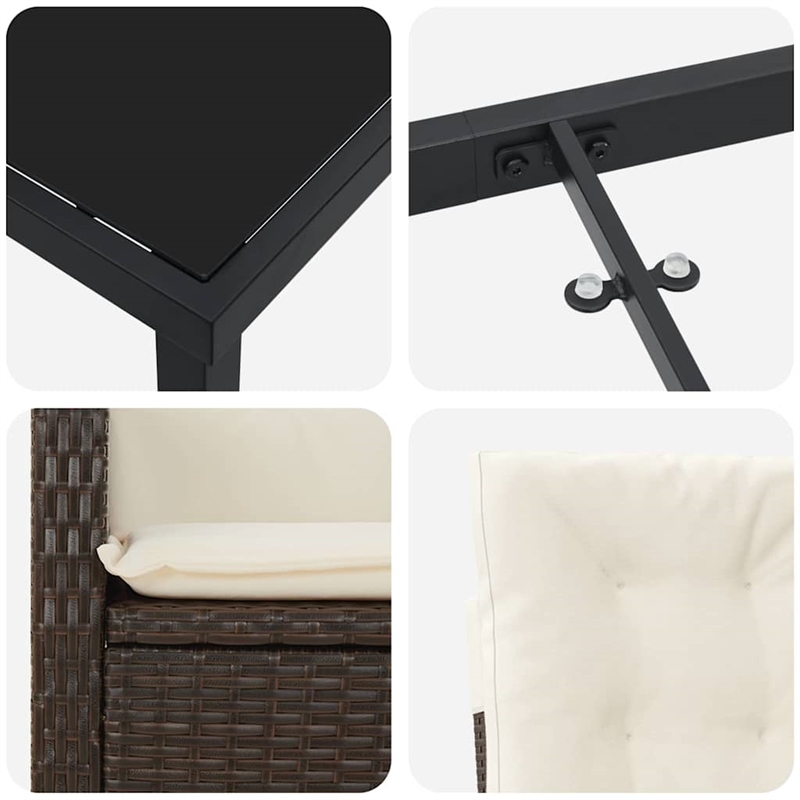 vidaXL 7 Piece Poly Rattan Garden Dining Set with Cushions in Brown