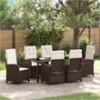 vidaXL 7 Piece Poly Rattan Garden Dining Set with Cushions in Brown