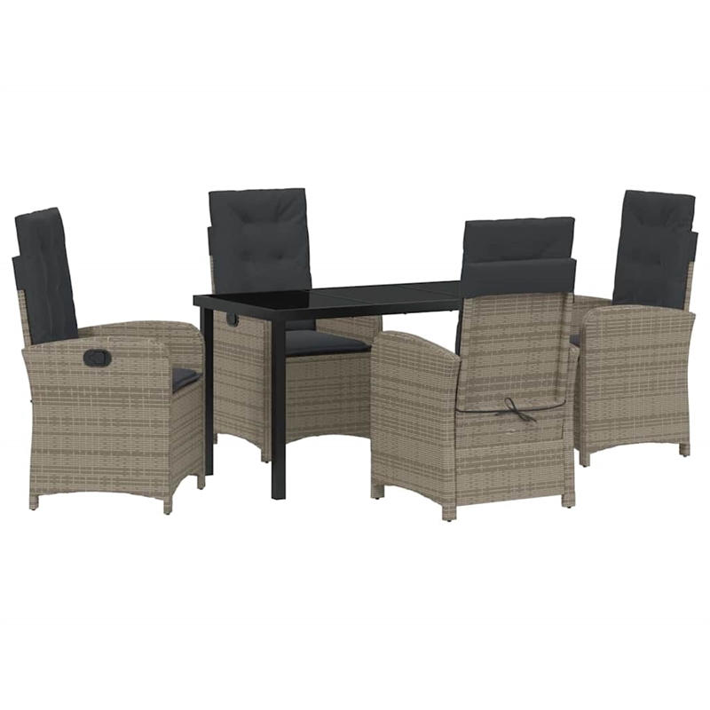 vidaXL 5 Piece Poly Rattan Garden Dining Set with Cushions in Gray